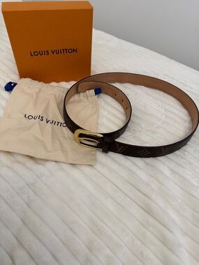 Louis Vuitton Monogram Brown Leather Belt with Gold Buckle - BNWOT